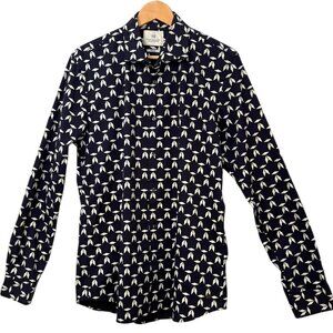SCOTCH & SODA Shirt NWOT Size XL Navy w All Over Pattern Long Sleeve Button Up